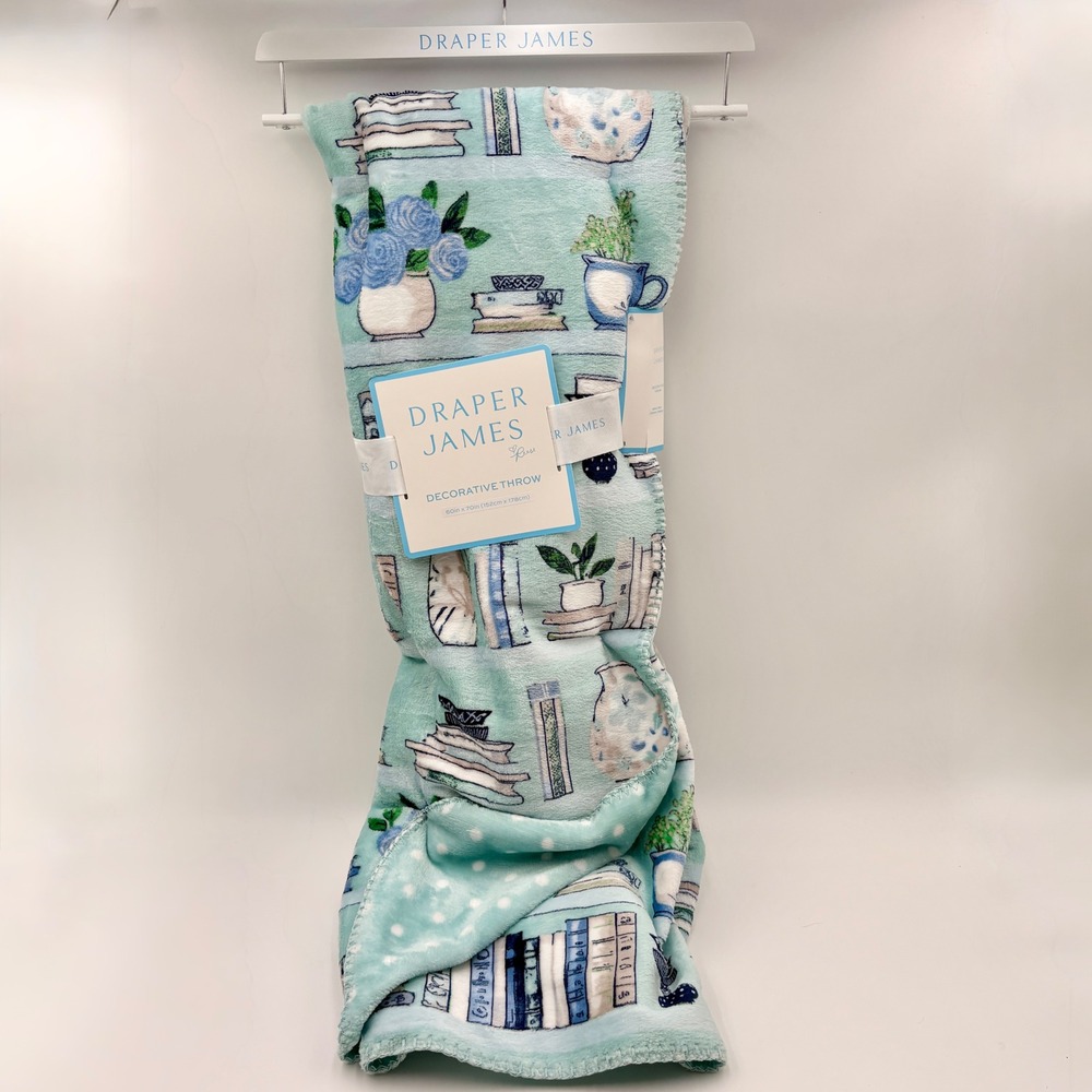 Draper James Mint Green Bookshelf Floral Polka Dot Throw Blanket Bibliophile